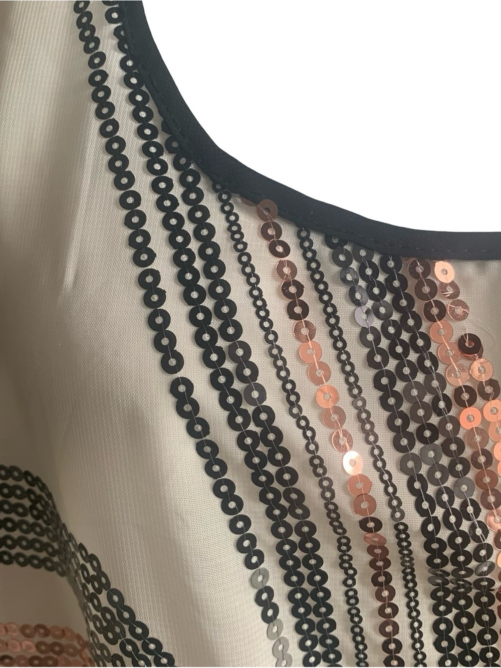 Material Girl Semi Sheer Sequin Tunic Tank Topper Event Party Cream Black S - Picture 5 of 14